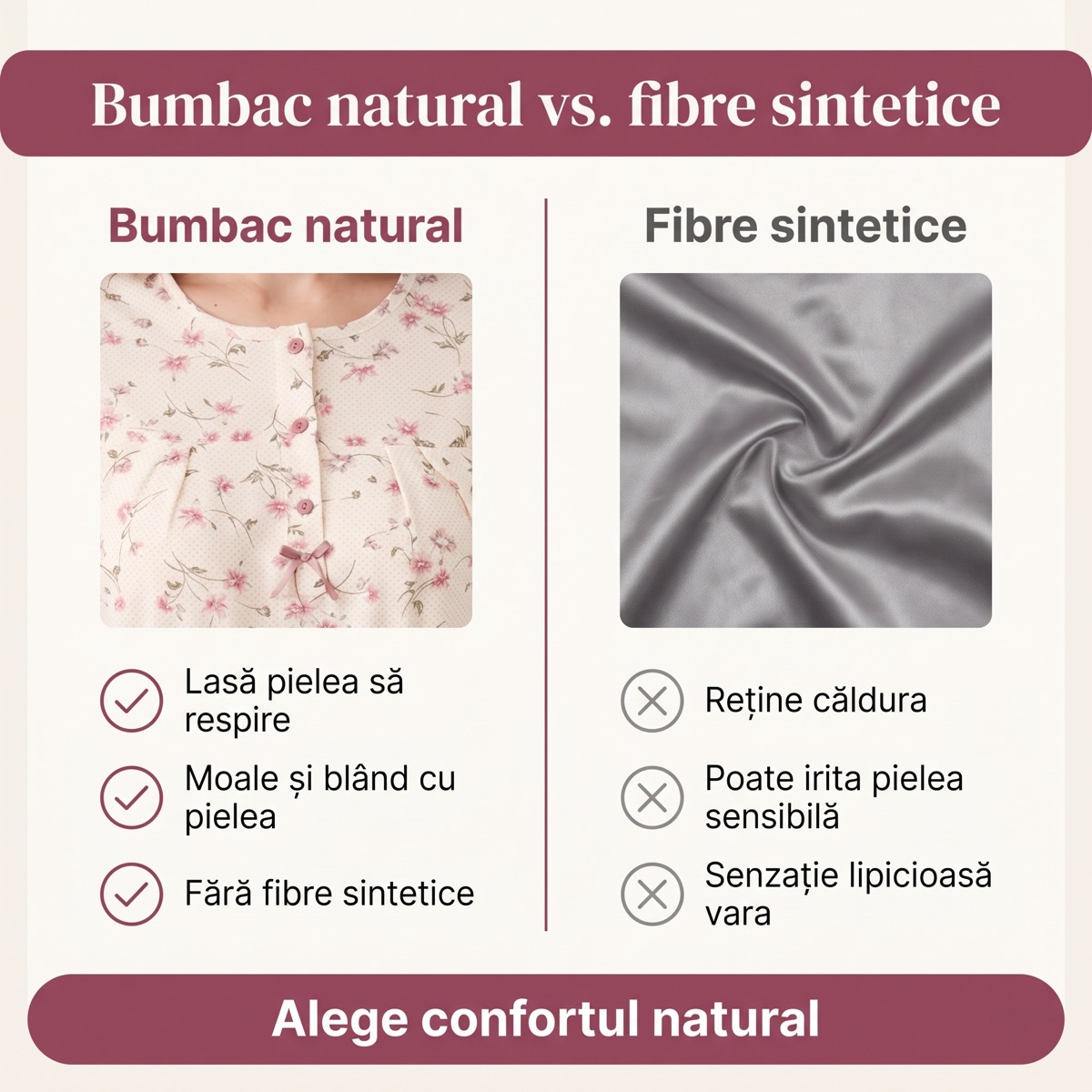 Comparație bumbac vs sintetic